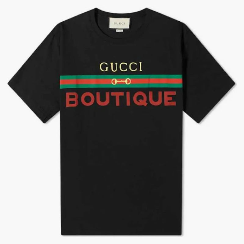 Butikowy druk Gucci bawełniany koszulka czarna