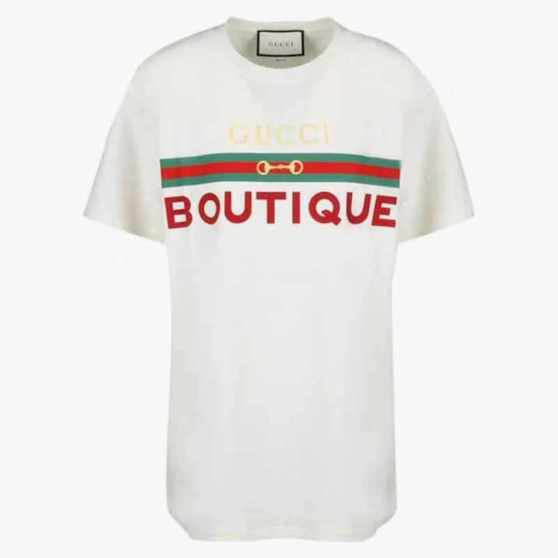 Butikowy druk Gucci bawełniany t-shirt biały