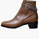 Gucci Buckled Ankle Leather Boot Brown