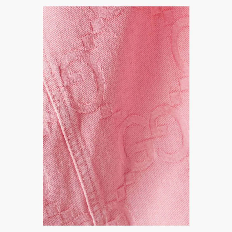 Gucci California Gg Supreme Pattern Denim Jacket Pink