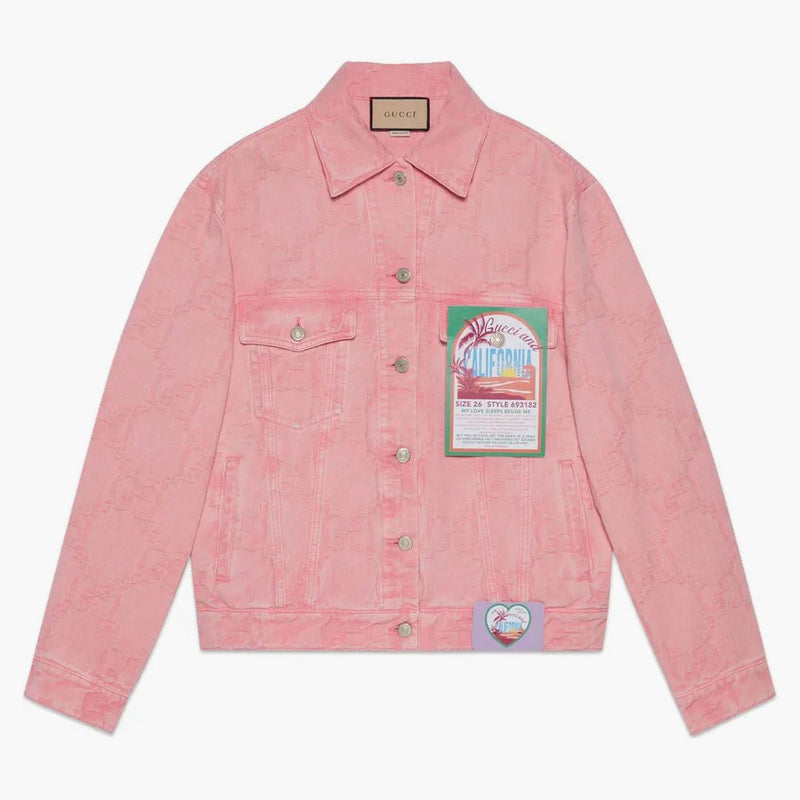Gucci California Gg Supreme Pattern Denim Jacket Pink