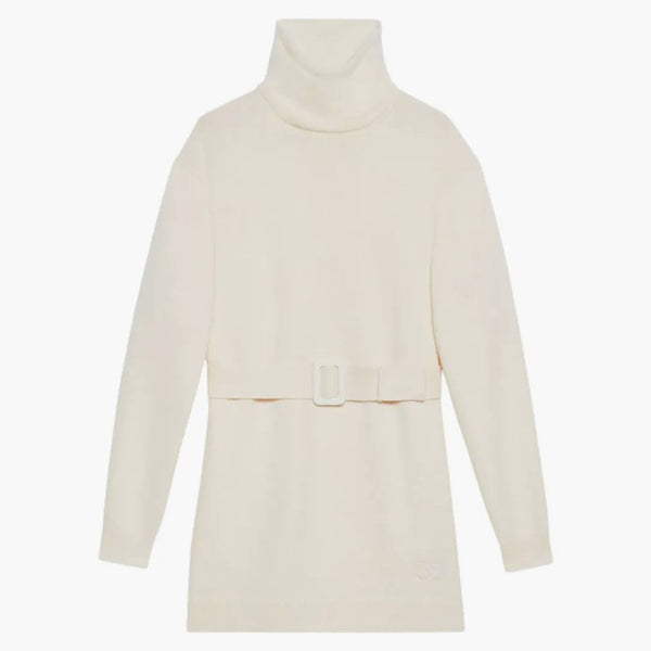Gucci Cashmere Wool med GG Patch Turtleneck Top Ivory
