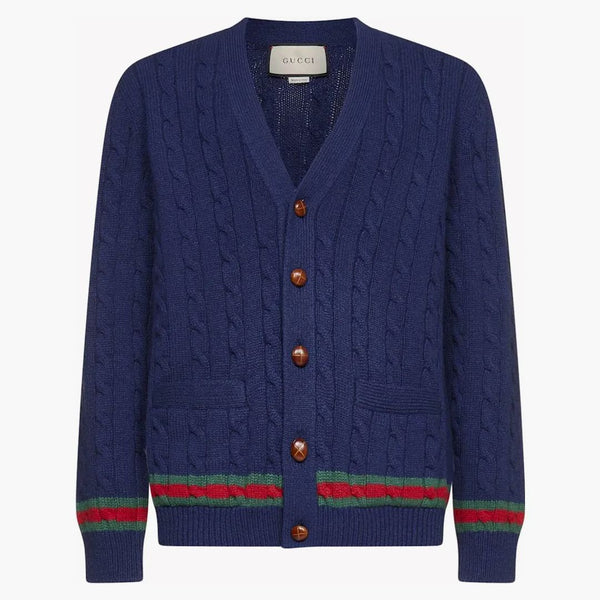 Gucci Cashmere e lana blu cardigan a cavo cavo