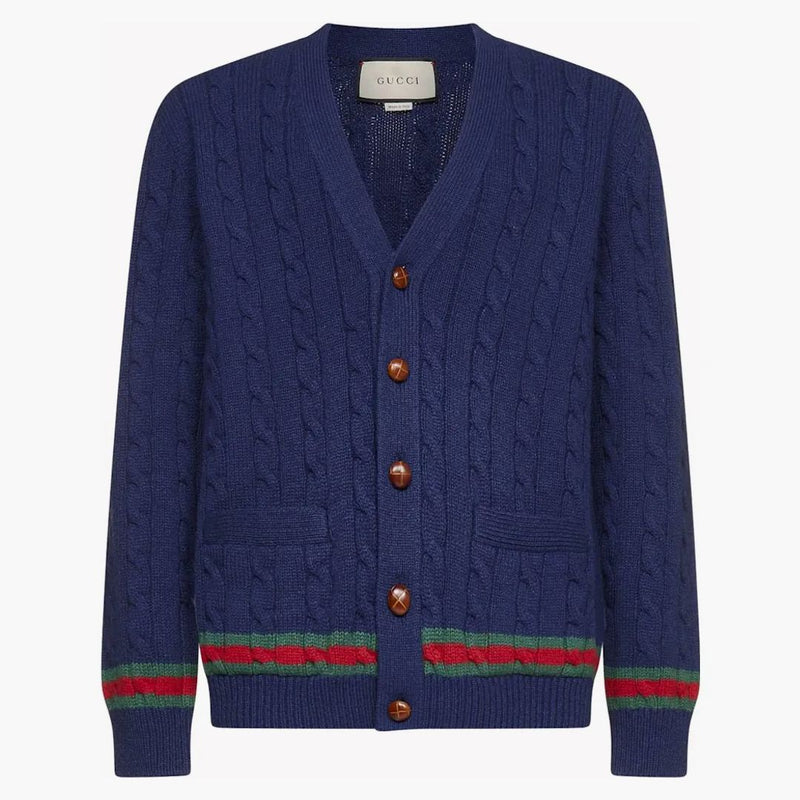 Gucci Cashmere And Wool Cable-knit Cardigan Blue