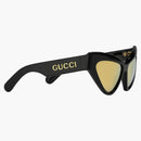 Gucci Cat-Eye Frame Sunglasses Shiny Black/Gold-Tone/Solid Brown Lens (733344 J0740 1080)