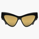 Gucci Cat-Eye Frame Sunglasses Shiny Black/Gold-Tone/Solid Brown Lens (733344 J0740 1080)
