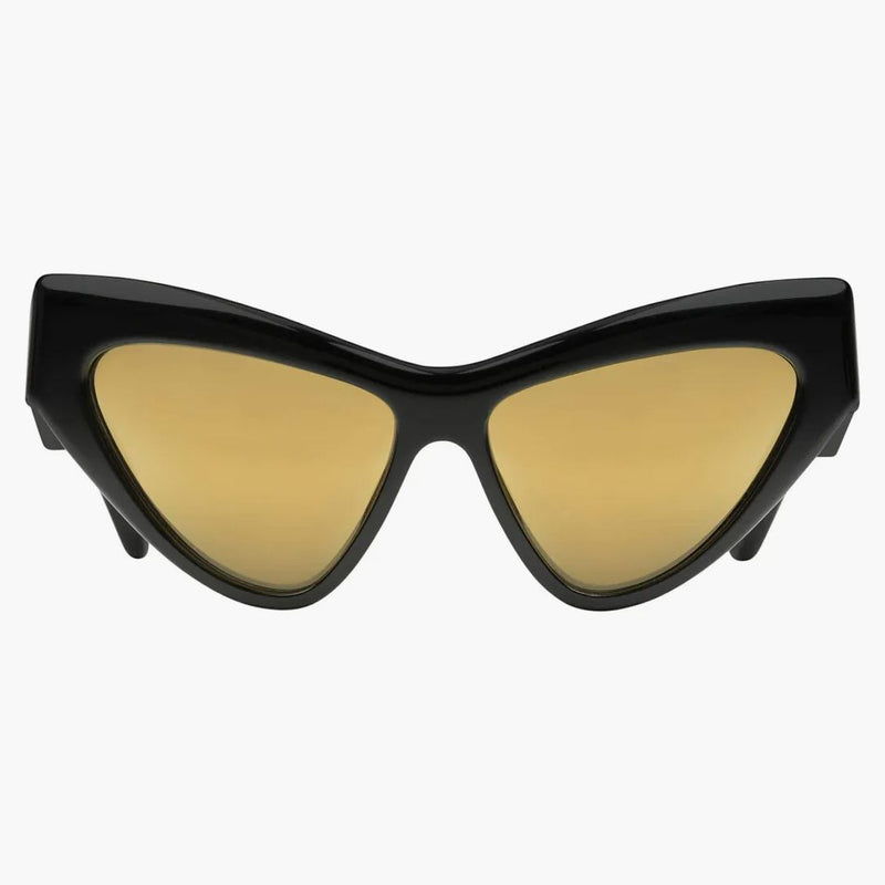 Gucci Cat-Eye Frame Sunglasses Shiny Black/Gold-Tone/Solid Brown Lens (733344 J0740 1080)