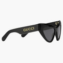 Gucci Cat-Eye Frame Sunglasses Shiny Black/Gold-Tone/Solid Gray Lens (733344 J0740 1012)