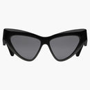 Gucci Cat-Eye Frame Sunglasses Shiny Black/Gold-Tone/Solid Gray Lens (733344 J0740 1012)