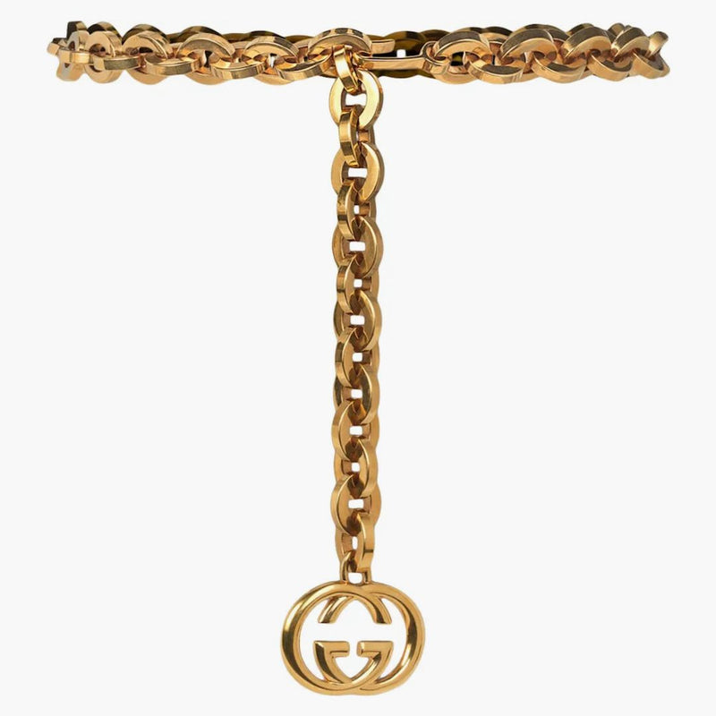 GUCCI Chain Interlocking GG Charm Belt Gold
