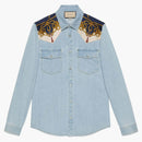 Světově modrá obložená košile s řetězem Gucci