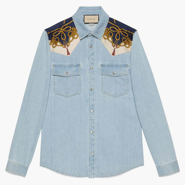 Camicia a pannelli a pannelli stampati a catena Gucci azzurro