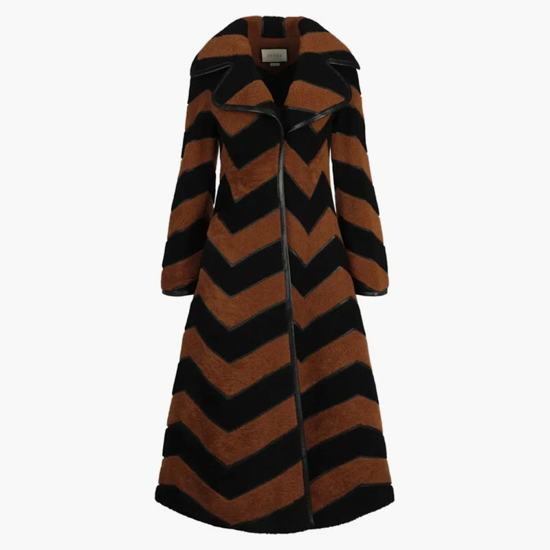 Gucci Chevron Fur Coat Brown