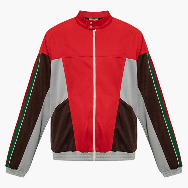 Gucci Color Block Zip Up Jacket Red/green/brown