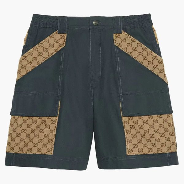 Gucci Cotton Canvas Bermuda Gg Insert Shorts Dark Grey