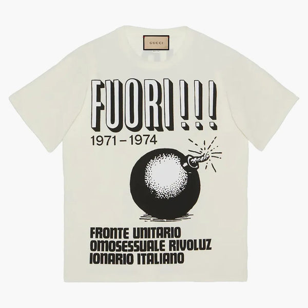 Gucci Cotton Jersey med Fuori !!! Tryck t-shirt vit
