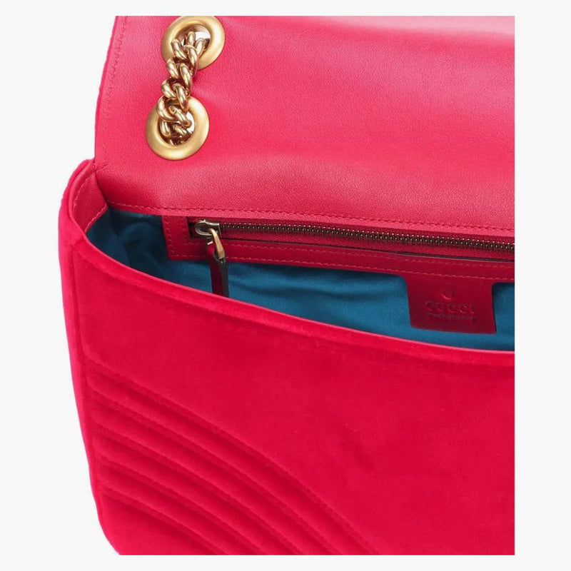 Gucci GG Marmont axelväska Matelasse Velvet Small Hibiscus Red