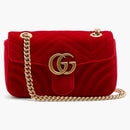 Gucci GG Marmont Shoulder Bag Matelasse Velvet Small Hibiscus Red