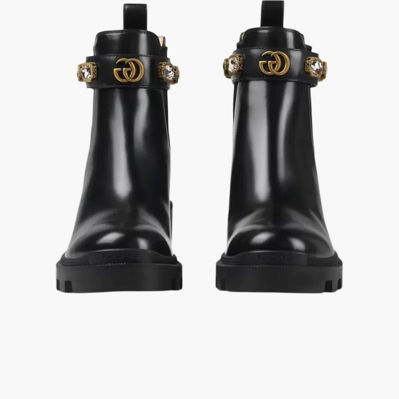 Křišťálový pás Gucci 60 mm kotníkového kotníku Černá kůže