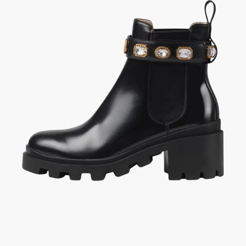 Křišťálový pás Gucci 60 mm kotníkového kotníku Černá kůže