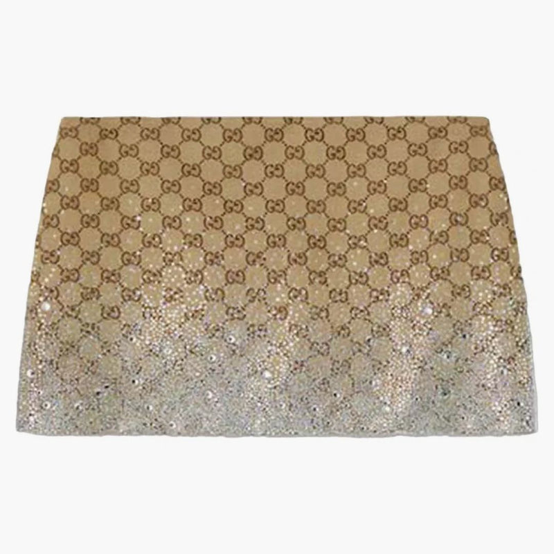 Gucci Crystals Embroidered Gg Canvas Mini Skirt Camel/brown