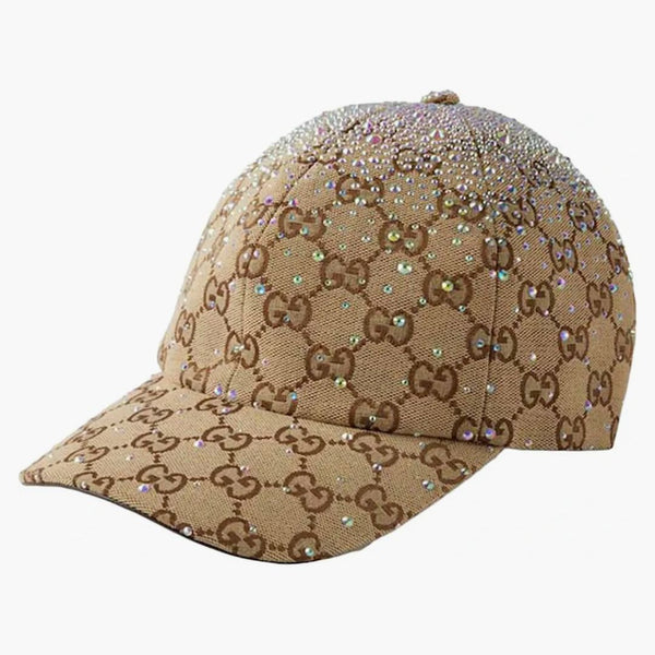 Gucci Crystals Gg Canvas Baseball Hat Camel/dark Brown