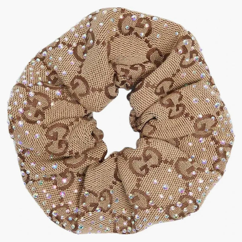 Gucci Crystals GG Canvas Scrunchie Brown/Camel