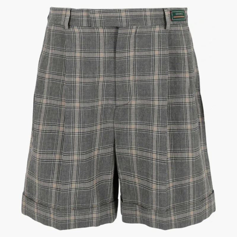 Gucci Cuffed Plaid Shorts Grey/beige