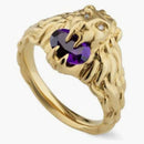 Gucci Diamond Amethyst Lion Head Ring Gold