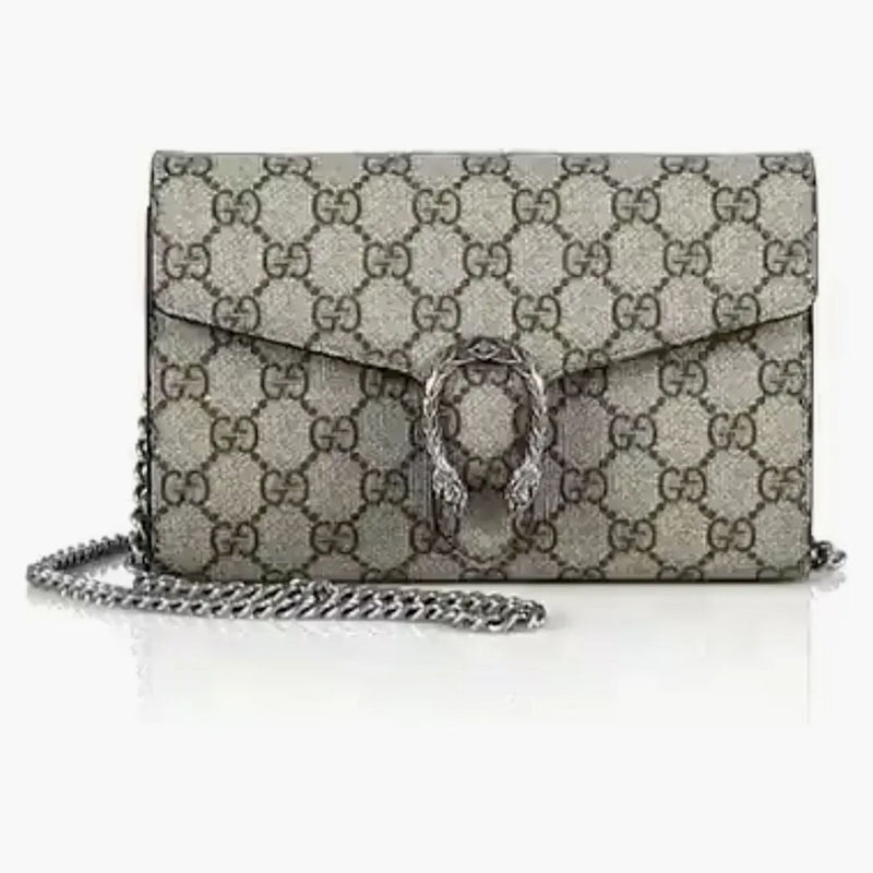 Gucci Dionysus plånbok på kedjan GG Supreme (16 Card Slot) Mini Beige