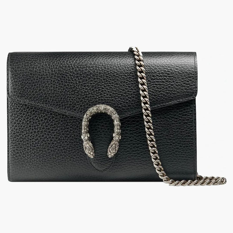 Portafoglio Gucci Dionysus su Mini Nero in pelle a catena