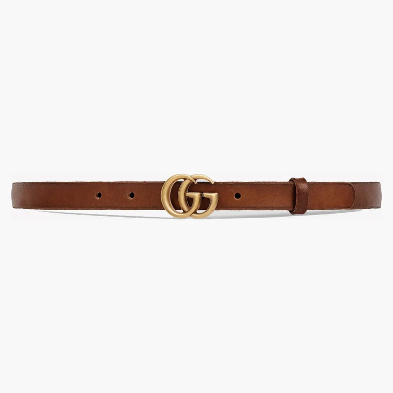 Gucci Double G Antique Brass Buckle Leather Belt Brown