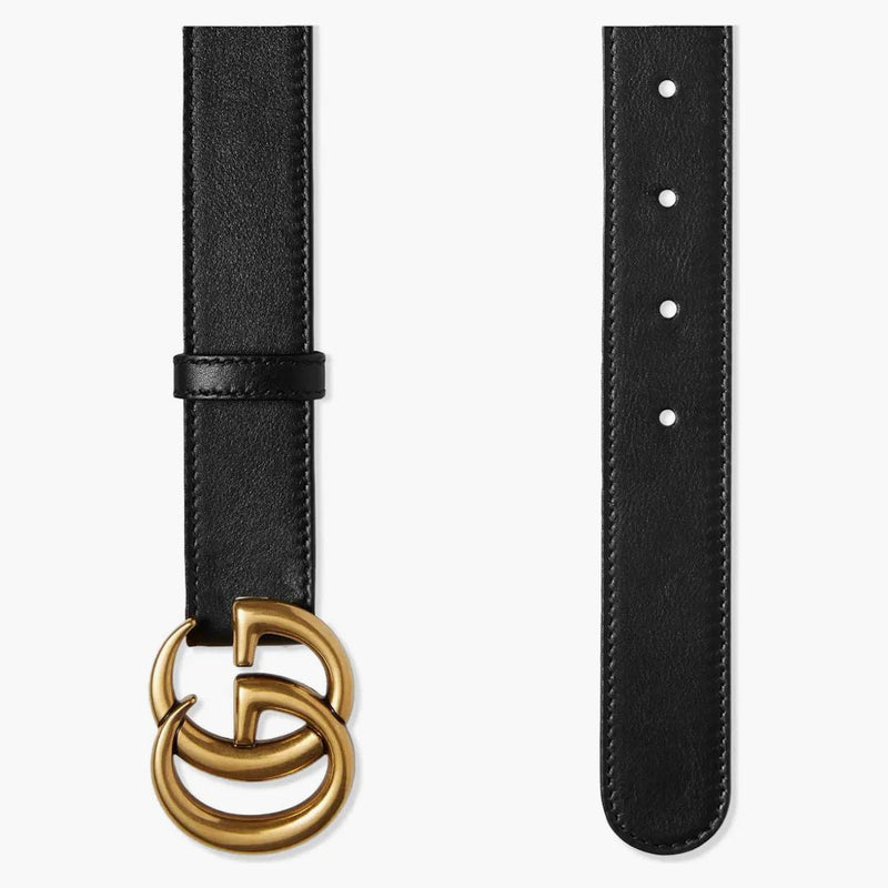 Gucci Doble G Buckle Buckle Leather Belt Antique Brass Hebilla 1 Ancho Negro