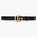 Gucci Double G Brass Buckle Leather Belt Antique Brass Buckle 1 Width Black