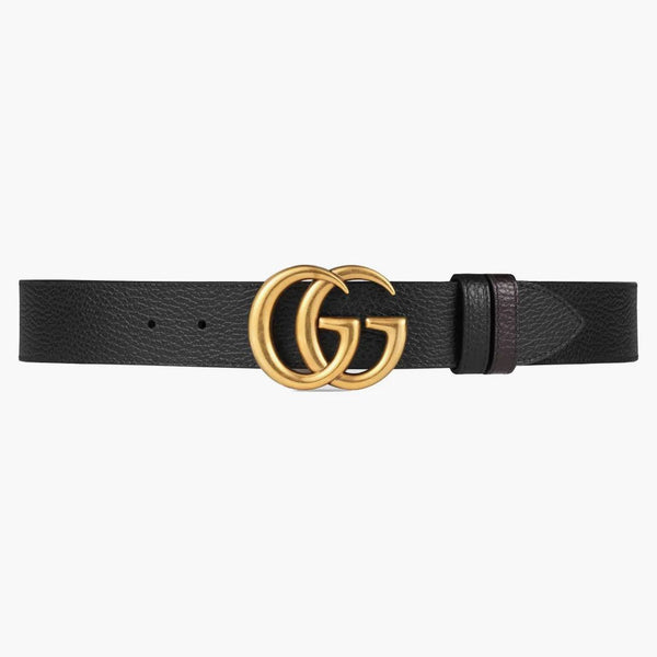 Gucci Double G Brontoni in ottone reversibile Cintura in pelle testurizzata 1,5W Nero/Brown