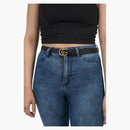 Gucci Double G Thin Leather Belt Antique Brass Buckle 0.8 Width Black