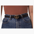 Gucci Double G Thin Leather Belt Antique Brass Buckle 0.8 Width Black