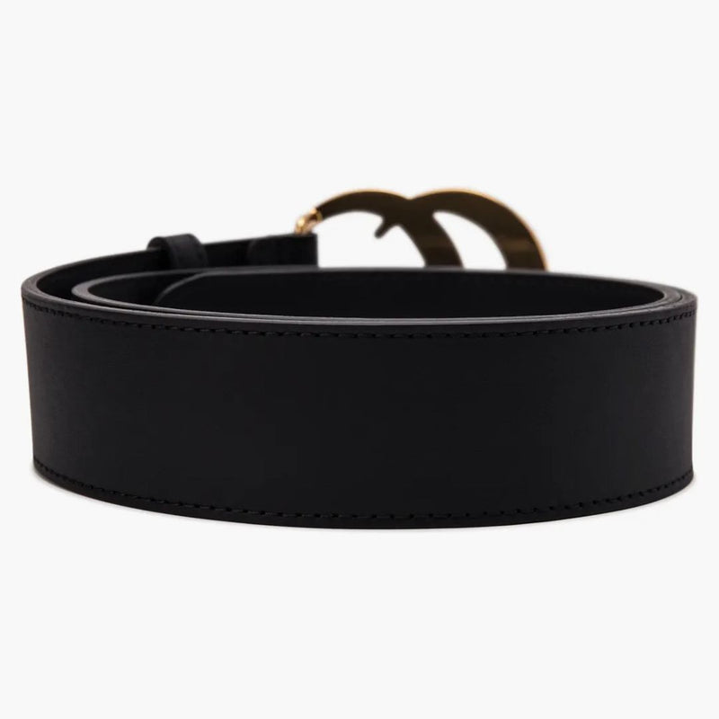Gucci Double G Wide Leather Belt Antique Brass Buckle 1.5 Width Black