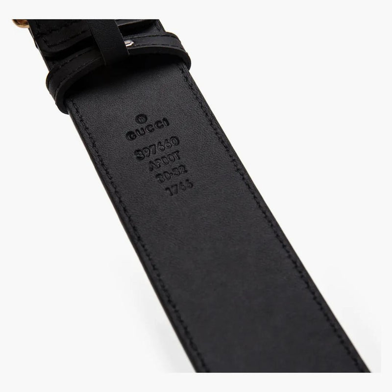 Gucci Double G Wide Leather Belt Antique Brass Buckle 1.5 Width Black