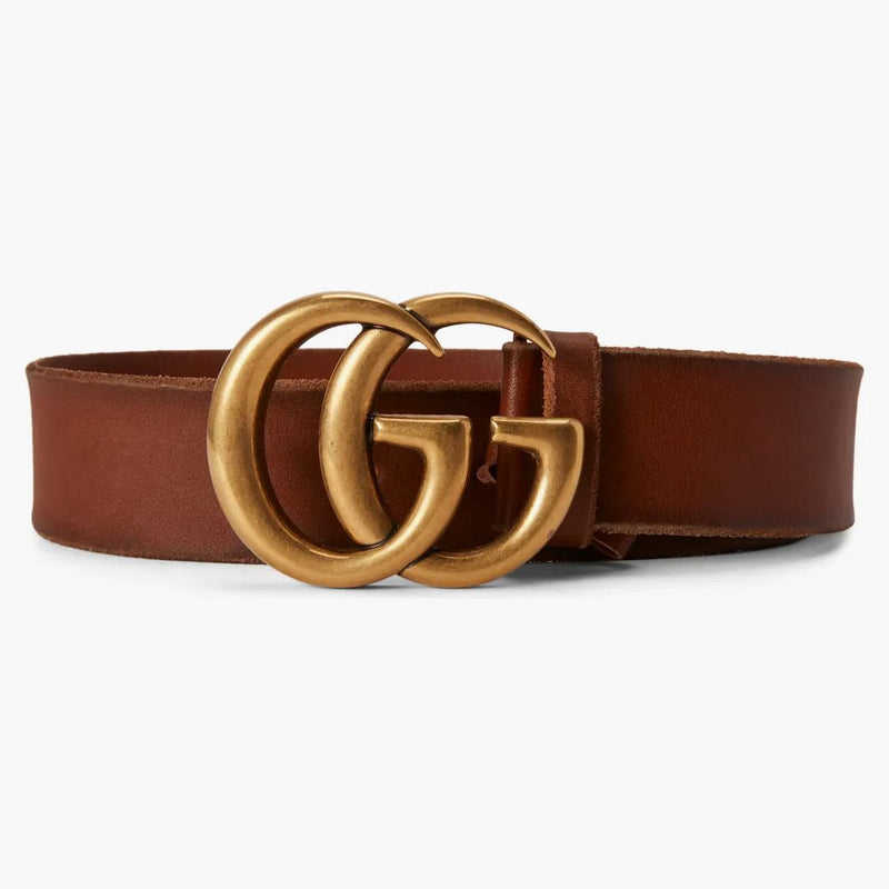 Gucci doppia g oro cinghia in pelle oro 1,5 larghezza marrone