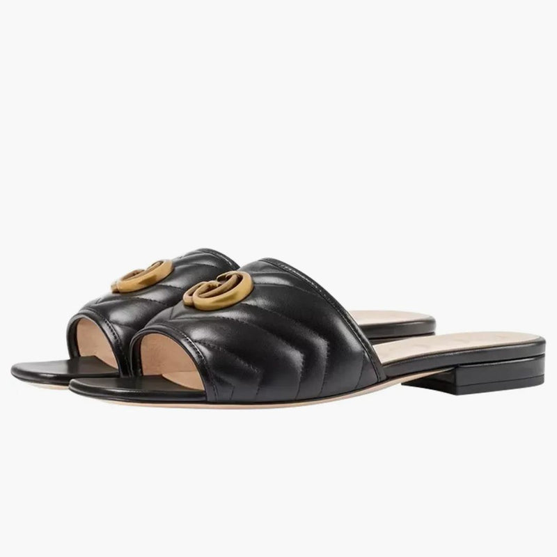 Gucci Double G Slide Sandal Black Leather