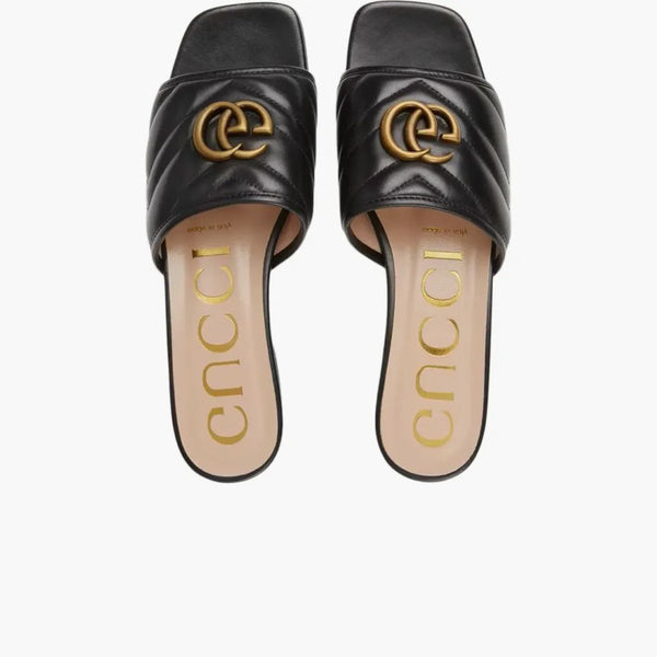 Gucci Double G Slide Sandal Black Leather