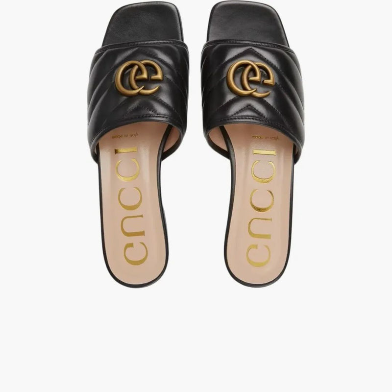 Gucci Double G Slide Sandal Black Leather
