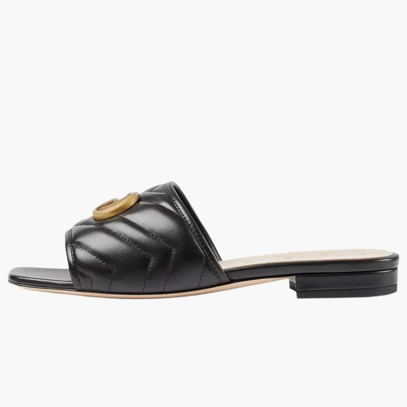 Gucci Double G Slide Sandal Black Leather