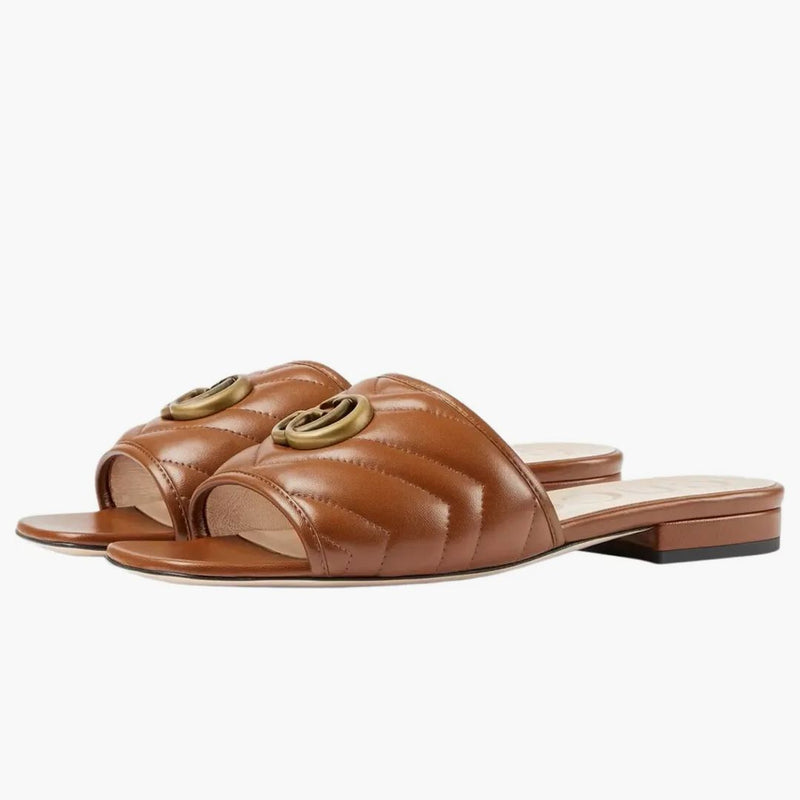 Gucci dubbel g Slide Sandal Brown Leather