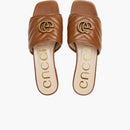Gucci Double G Sandalia de tobogán de cuero marrón
