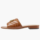 Gucci Double G Sandalia de tobogán de cuero marrón