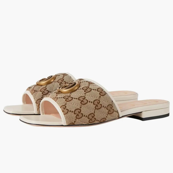 Gucci Double G Slide Sandal White Canvas