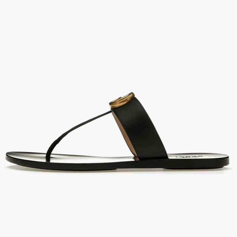 Gucci Double G Thong Sandal Black Leather