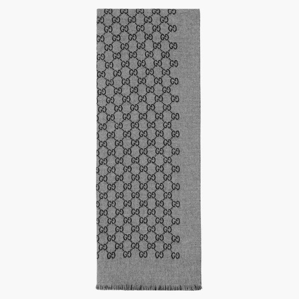 Gucci Double Jacquard GG Wool Scarf Dark Grey/Black